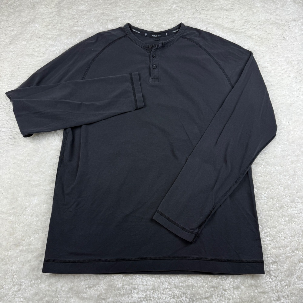 Public Rec Henley Men Large Black Go-To Long Sleeve Pima Cotton Tencel Spandex